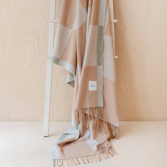 Cashmere & Merino Blanket in Neutral Checkerboard