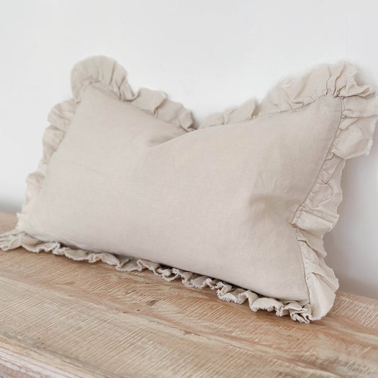 Cream Linen Frilled Edge Cushion Cover 